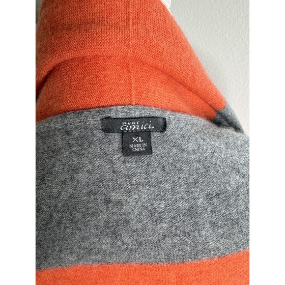 Pure Amici Cashmere Cardigan Orange Gray Striped Open Front Pockets - Picture 8 of 12
